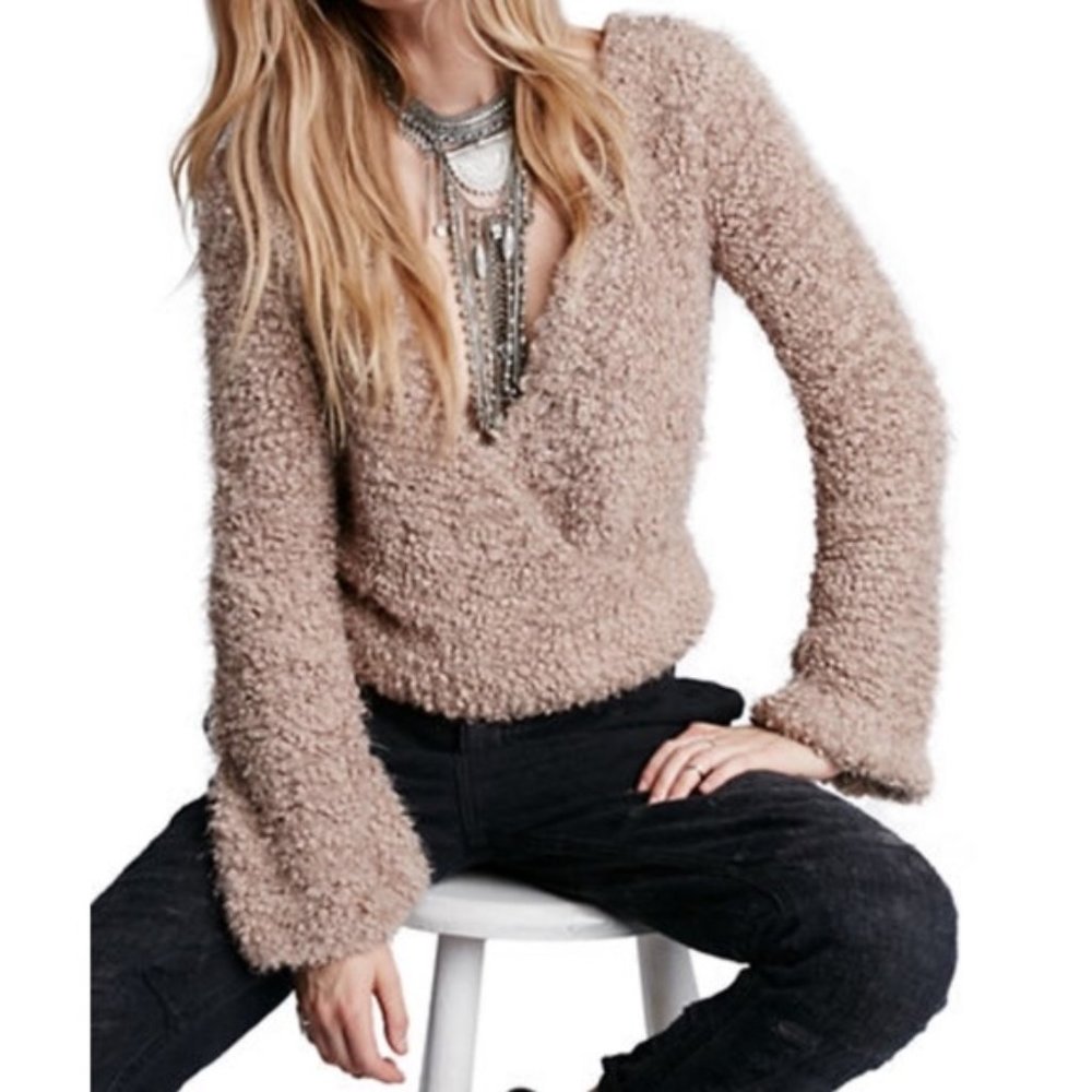 NWOT Free People Marshmallow Surplice Faux Wrap Sweater Size M